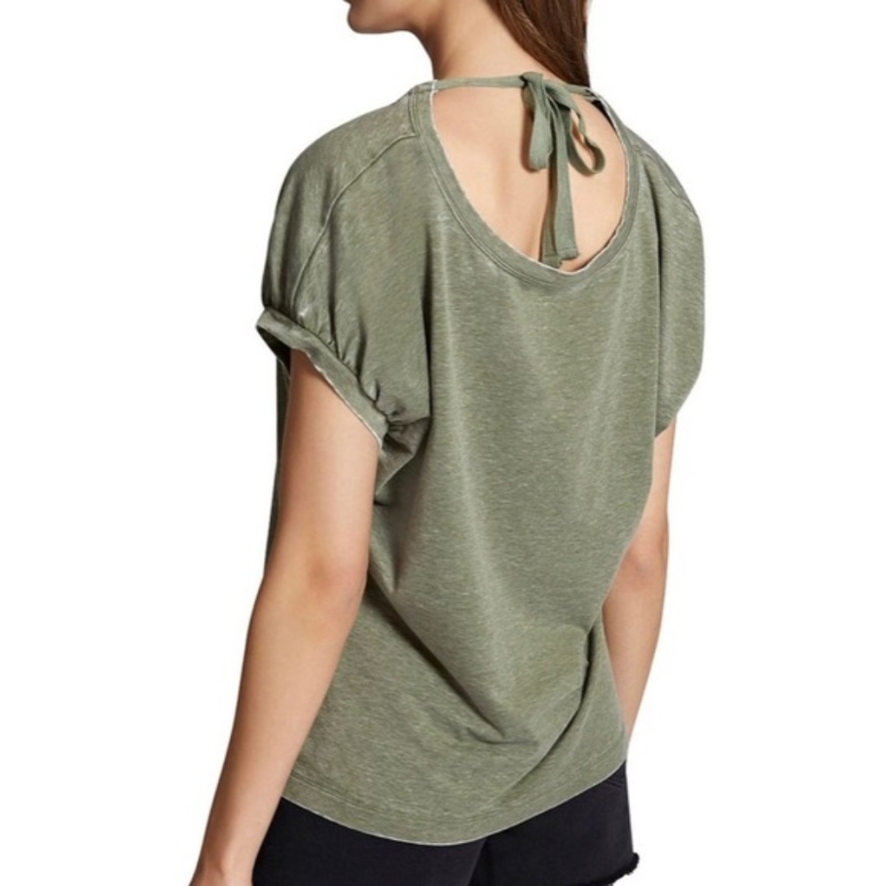 Sanctuary Open Drawstring Back Distressed Moss Top - image 1